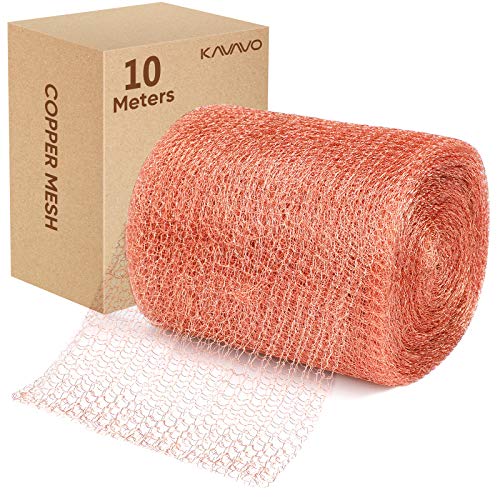 Malla de cobre, 10m x 12,5 cm, 100% malla de cobre puro, malla de cobre tejida en rollo, bloqueador de huecos para agujeros de construcción, protección de árboles jóvenes y semillas.