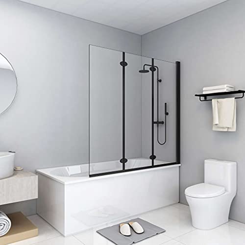 Mampara de ducha, sobre la bañera Mampara de ducha Panel de ducha plegable Mampara de ducha plegable 3 paneles ESG 130x138 cm Negro