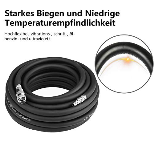 Manguera de Aire Comprimido de Goma de 900 Psi Con Kit de Accesorios para Compresor de Aire Comprimido Manguera de Aire Neumática de Goma Flexible de 15 m con Acoplamiento Rápido, Negro