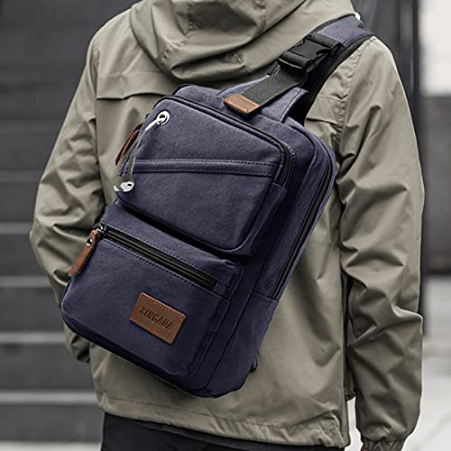 MANNUOSI Bolso Hombre Lienzo Casual Movimiento Multifunción Bandolera Bolso de Hombro Azul Negro