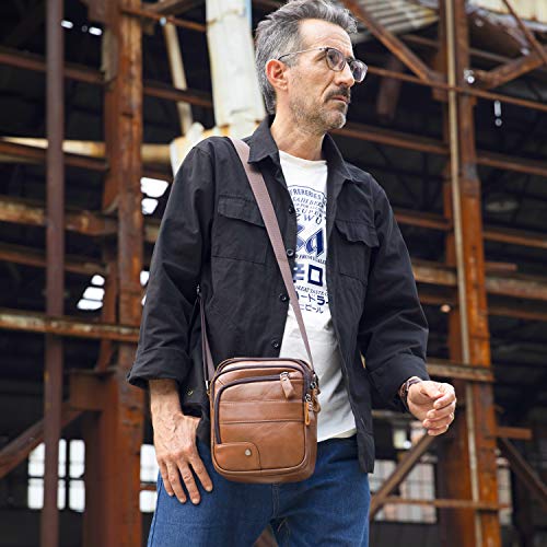 MANNUOSI Shoppers y bolsos de hombro piel autentica Bolsos para hombre vintage Business Bolsos de mano casual Bolsos cruzados multifuncional Bolsos marrón