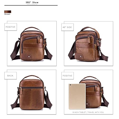 MANNUOSI Shoppers y bolsos de hombro piel autentica Bolsos para hombre vintage Business Bolsos de mano casual Bolsos cruzados multifuncional Bolsos marrón