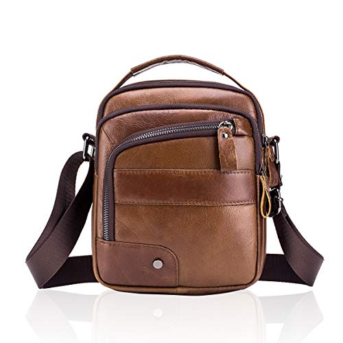 MANNUOSI Shoppers y bolsos de hombro piel autentica Bolsos para hombre vintage Business Bolsos de mano casual Bolsos cruzados multifuncional Bolsos marrón