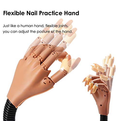 Mano de Práctica de Uñas con 400pcs Uñas Postizas para Práctica y Entrenamiento, Herramienta de Manicura de Dedos de Mano de Uñas Flexibles, Marrón …