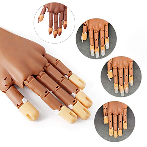 Mano de Práctica de Uñas con 400pcs Uñas Postizas para Práctica y Entrenamiento, Herramienta de Manicura de Dedos de Mano de Uñas Flexibles, Marrón …