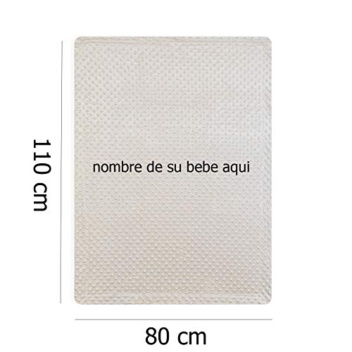 Manta de bebe personalizado con su nombre bordado, manta de copito (Beige)