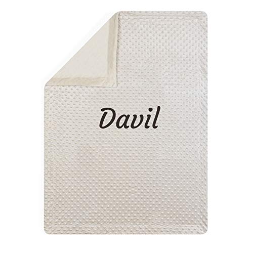 Manta de bebe personalizado con su nombre bordado, manta de copito (Beige)