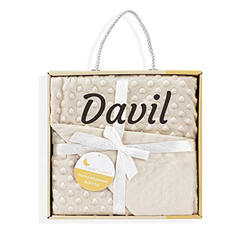 Manta de bebe personalizado con su nombre bordado, manta de copito (Beige)