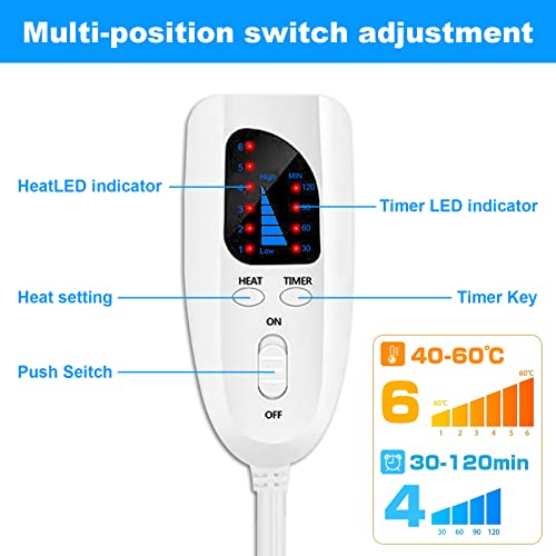 Manta Electrica 2-in-1 calentador de pies, Mefine 40 x 40 cm almohadilla electrica 6 Calentamiento Niveles, 4 Modes Temporizadores, almohadilla termica Ultra Suave para Relajación Corporal