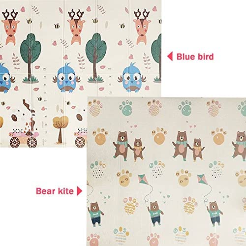 Manta juegos bebe suelo acolchada - Alfombra de juegos reversible XPE doble cara, impermeable, no tóxico - Colchoneta plegable 200 × 180 × 1.0cm espesor (Reno y Osos)