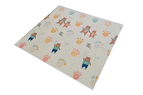 Manta juegos bebe suelo acolchada - Alfombra de juegos reversible XPE doble cara, impermeable, no tóxico - Colchoneta plegable 200 × 180 × 1.0cm espesor (Reno y Osos)