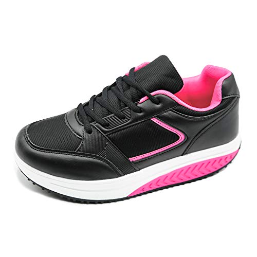Mapleaf Hombre Mujer Adelgazar Balancin Zapatillas para Ortopedicas Plataforma Tenis Baloncesto Trabajo Running Atletico Deportivas Fitness Respirable Ligero Gimnasio Casual Negro Fucsia Talla 37