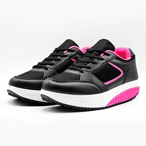 Mapleaf Hombre Mujer Adelgazar Balancin Zapatillas para Ortopedicas Plataforma Tenis Baloncesto Trabajo Running Atletico Deportivas Fitness Respirable Ligero Gimnasio Casual Negro Fucsia Talla 37