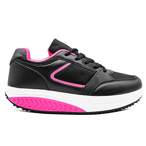 Mapleaf Hombre Mujer Adelgazar Balancin Zapatillas para Ortopedicas Plataforma Tenis Baloncesto Trabajo Running Atletico Deportivas Fitness Respirable Ligero Gimnasio Casual Negro Fucsia Talla 37