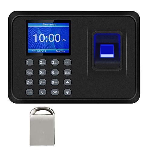 Máquina de Asistencia,Máquina Fichar de Asistencia Biométrica de Huella Dactilar con Sistema Española Pantalla LCD,Capacidad de 100.000 Registros,2.4 Pulgadas,con 8G Disco U (gray)
