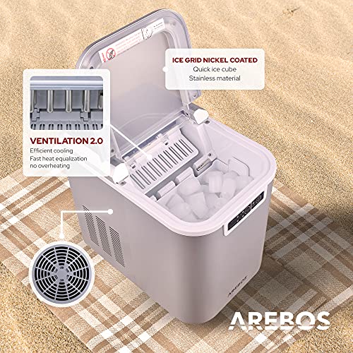 Máquina para hacer cubitos de hielo | 12 kg/24 h | 8 minutos de tiempo de producción | 2 tamaños de cubitos de hielo | 2,2 L | Arebos | silencioso | Ice Maker sin conexión de agua