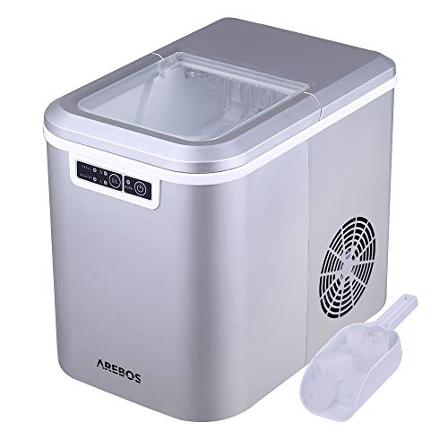 Máquina para hacer cubitos de hielo | 12 kg/24 h | 8 minutos de tiempo de producción | 2 tamaños de cubitos de hielo | 2,2 L | Arebos | silencioso | Ice Maker sin conexión de agua