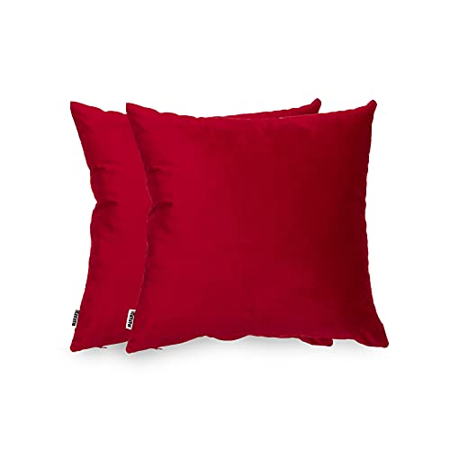 MARARDI Pack de 2 Fundas de Cojines de Terciopelo Suave [Color Rojo] 45x45cm con [Cremallera Invisible] Decorativos Cama Sofá Silla Domitorio Cocina Jardín Sala de Estar Estudio y Oficina