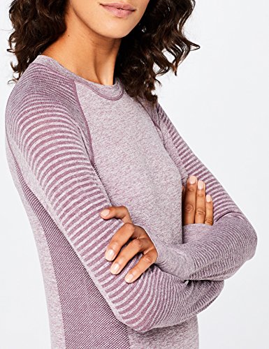 Marca Amazon - AURIQUE Camiseta Deportiva de Manga Larga sin Costuras Mujer, Morado (Purple Gumdrop Marl), 40, Label:M