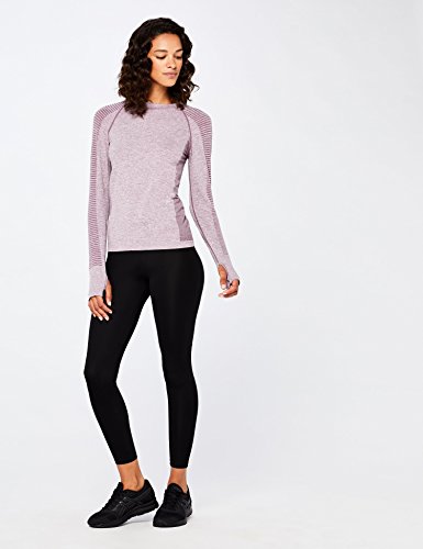 Marca Amazon - AURIQUE Camiseta Deportiva de Manga Larga sin Costuras Mujer, Morado (Purple Gumdrop Marl), 40, Label:M