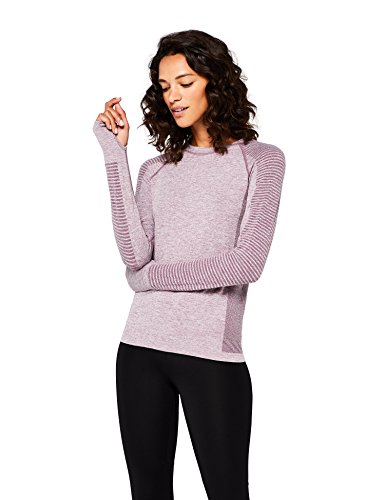 Marca Amazon - AURIQUE Camiseta Deportiva de Manga Larga sin Costuras Mujer, Morado (Purple Gumdrop Marl), 40, Label:M