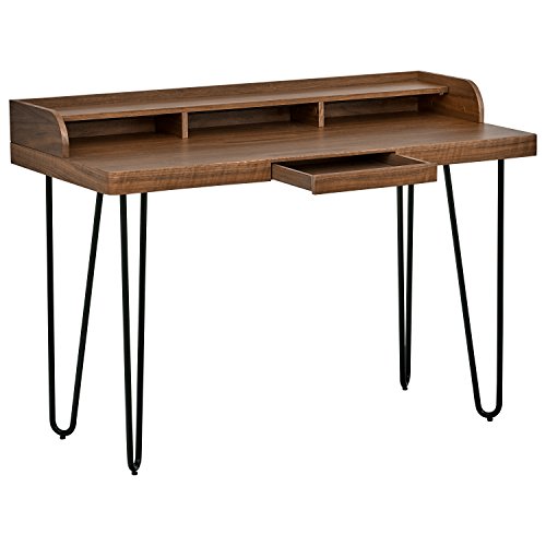 Marca Amazon - Remache, escritorio de madera y metal, estilo moderno, patas en "horquilla"; ancho 120 cm, color nogal