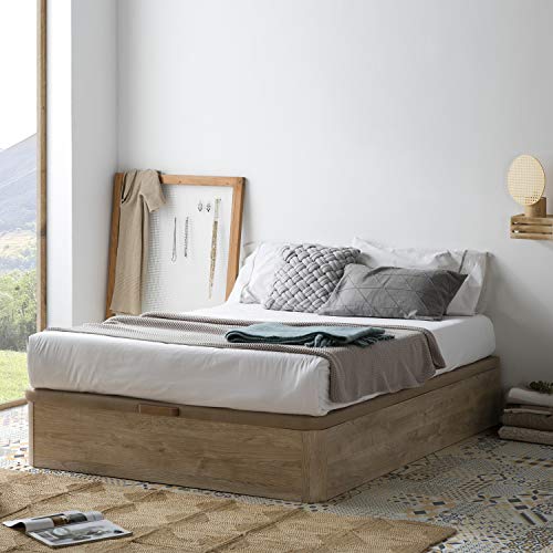 marckonfort Canapé abatible 150X190 de Gran Capacidad con Esquinas Redondeadas en Madera, Base tapizada 3D Transpirable Color Roble