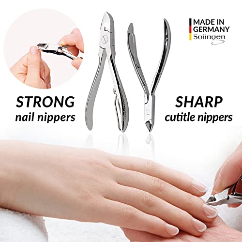 marQus set manicura y pedicura de 12 piezas en estuche de piel - Incluye tijeras, alicates, limas de uñas profesionales y mucho más