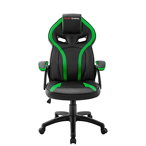 Mars Gaming MGC118BG, Silla Gaming Ergonómica en PU y Nylon, Regulable, Verde