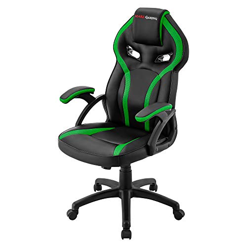 Mars Gaming MGC118BG, Silla Gaming Ergonómica en PU y Nylon, Regulable, Verde