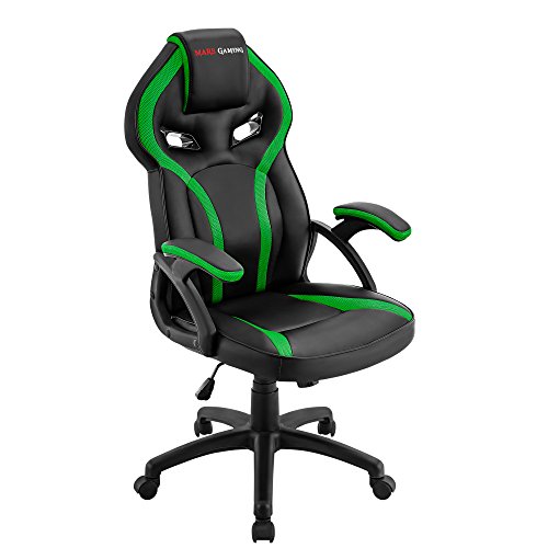 Mars Gaming MGC118BG, Silla Gaming Ergonómica en PU y Nylon, Regulable, Verde