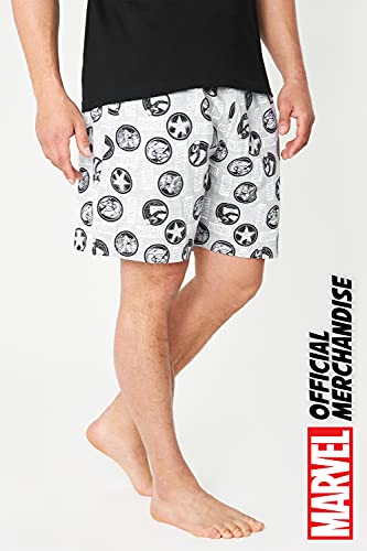 Marvel Pijama Hombre Verano, Conjunto Pijama para Hombre De Algodón, Pijama Corto con Iron Man, Capitán América, Hulk y Thor, Tallas Grandes Hombres M-3XL (L, Negro)