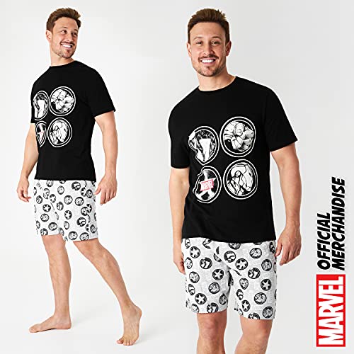 Marvel Pijama Hombre Verano, Conjunto Pijama para Hombre De Algodón, Pijama Corto con Iron Man, Capitán América, Hulk y Thor, Tallas Grandes Hombres M-3XL (L, Negro)