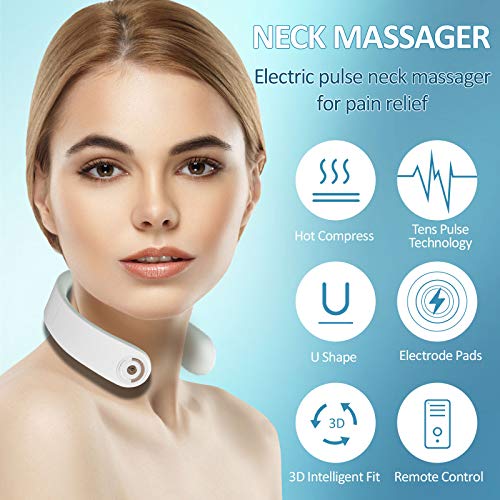 Masajeador Cervical, Masajeador de Cuello, Neck Massager con Función de Calor y Mando a Distancia, 6 Modos y 15 Niveles de Intensidad Masajeador de Cuello para el Hogar, el Coche y la Oficina