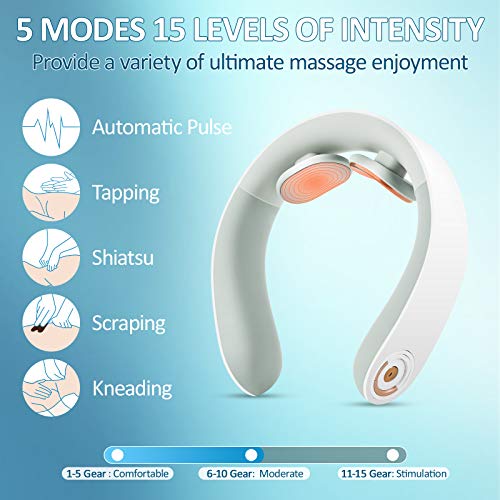 Masajeador Cervical, Masajeador de Cuello, Neck Massager con Función de Calor y Mando a Distancia, 6 Modos y 15 Niveles de Intensidad Masajeador de Cuello para el Hogar, el Coche y la Oficina