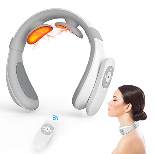 Masajeador Cervical Masajeador de Cuello, Neck Massager con Función de Calor y Mando a Distancia, 6 Modos y 15 Niveles de Intensidad Masajeador de Cuello para el Hogar, el Coche y la Oficina