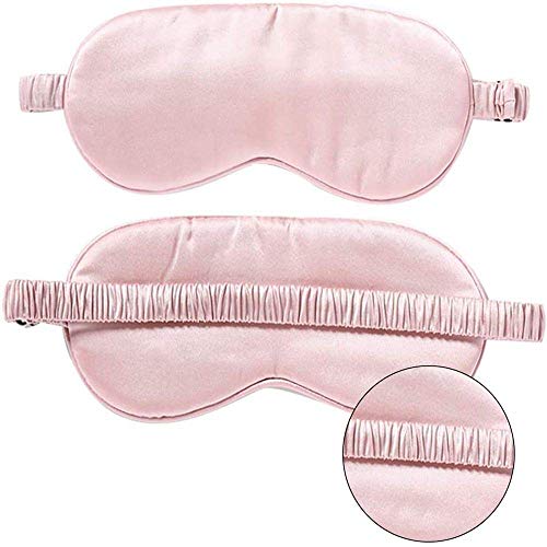 Máscara para dormir, máscara de ojos de seda natural 100% pura, para mujeres y hombres con tapones para los oídos y bolsa de almacenamiento, correa cómoda ajustable (polvo)