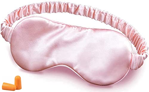 Máscara para dormir, máscara de ojos de seda natural 100% pura, para mujeres y hombres con tapones para los oídos y bolsa de almacenamiento, correa cómoda ajustable (polvo)