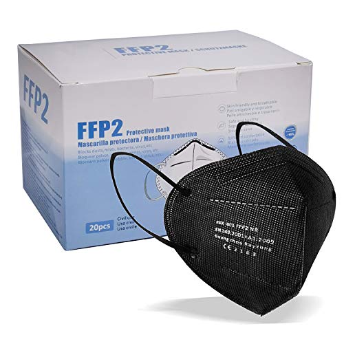 Mascarilla FFP2 CE 2163, Mascarilla de Protección Respiratoria - Protectora Respirador Antipolvo Homologada 5 capas. Alta Eficiencia Filtración BFE de 95% (Negro 100 pcs)