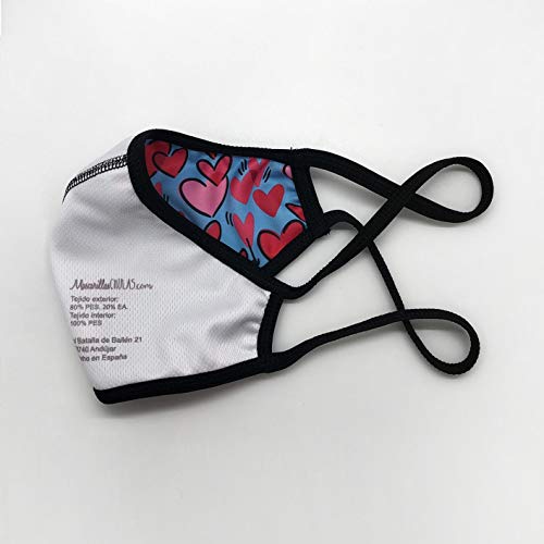 Mascarilla higiénica de tela, reutilizable, lavable con estampado de corazones, unisex, talla adulto