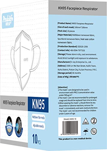 Mascarilla KN95 de 4 Capas, Filtración 95% (Paquete de 10 Unidades)