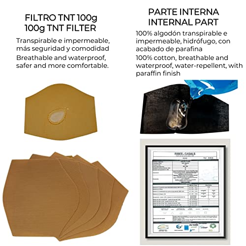 Mascarillas de Tela Colores Reutilizable Lavable, Pack de 2 Mascarillas Cuss Azul y Negro 100% Algodón Higiénica Homologada Certificada BFE 99% Filtros Extra 1x Estuche para Mascarilla