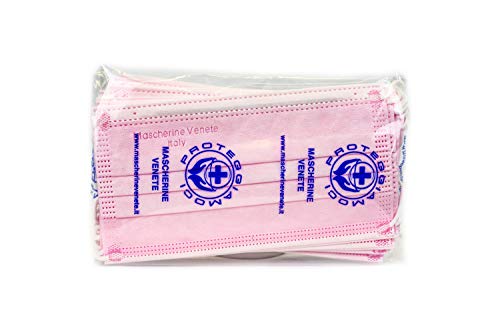 MASCHERINE VENETE 100 mascarillas quirúrgicas empaquetadas en 10 paquetes de 10 mascarillas (Rosa)