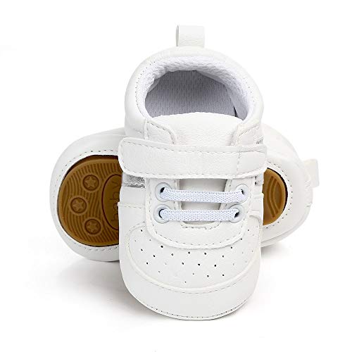 MASOCIO Zapatos Bebe Niño Niña Recién Nacido Primeros Pasos Zapatillas Deportivas Bebé Suela Blanda Antideslizante Blanco Plata 3-6 Meses