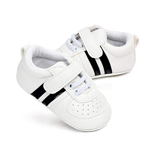 MASOCIO Zapatos Unisex Bebe Niño Niña Recién Nacido Primeros Pasos Zapatillas Deportivas Bebé Suela Blanda Antideslizante Blanco Negro 6-12 Meses