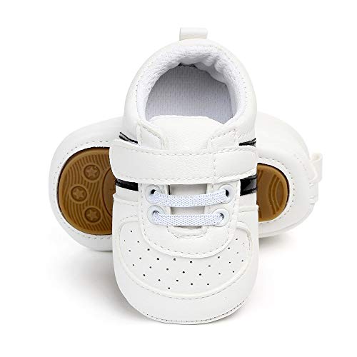 MASOCIO Zapatos Unisex Bebe Niño Niña Recién Nacido Primeros Pasos Zapatillas Deportivas Bebé Suela Blanda Antideslizante Blanco Negro 6-12 Meses
