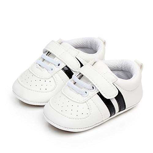 MASOCIO Zapatos Unisex Bebe Niño Niña Recién Nacido Primeros Pasos Zapatillas Deportivas Bebé Suela Blanda Antideslizante Blanco Negro 6-12 Meses
