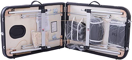 MASSUNDA COMFORT LIGHT Camilla de masaje portátil y ajustable en altura, estructura de aluminio plegable, apoyabrazos y respaldo, almohada para el cuello, reposacabezas ergonómico (Negro)