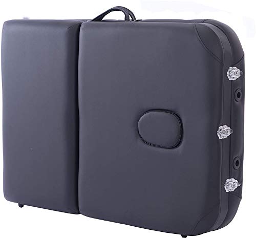 MASSUNDA COMFORT LIGHT Camilla de masaje portátil y ajustable en altura, estructura de aluminio plegable, apoyabrazos y respaldo, almohada para el cuello, reposacabezas ergonómico (Negro)
