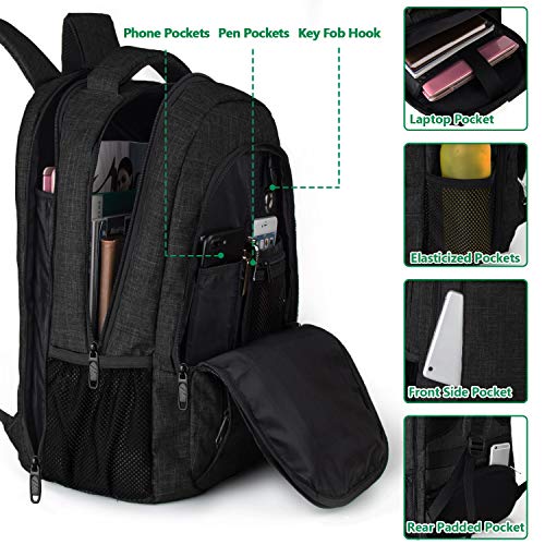 MATEIN Mochila Hombre 17.3 Pulgadas Antirrobo Mochila Portatil Trabajo Gran Capacidad Mochila para Portatil con Puerto de Carga USB Impermeable Mochila Ordenador para Viaje Diario Escolar - Negro